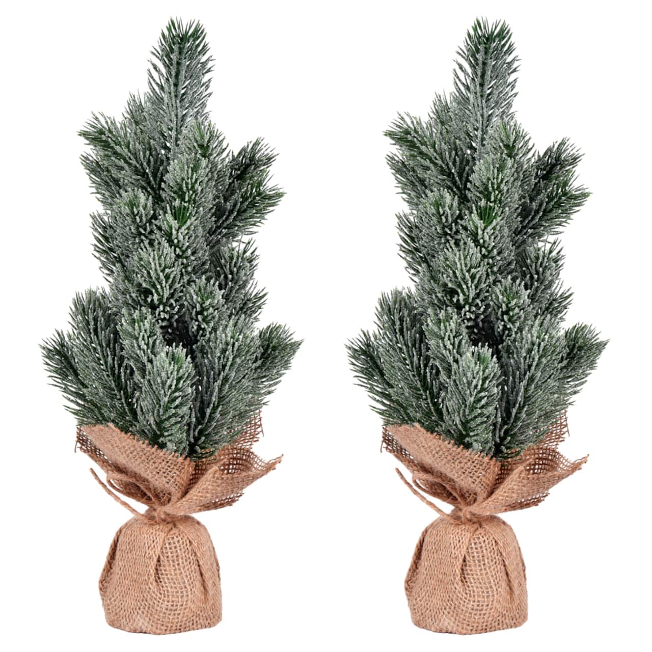 15" Unlit Frosted Spruce Sapling Artificial Christmas Tree Set